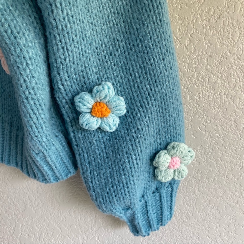 Anthropologie Duchamp Embroidered Chucky 3D Daisy Floral Knit Cardigan Sweater - Picture 7 of 11